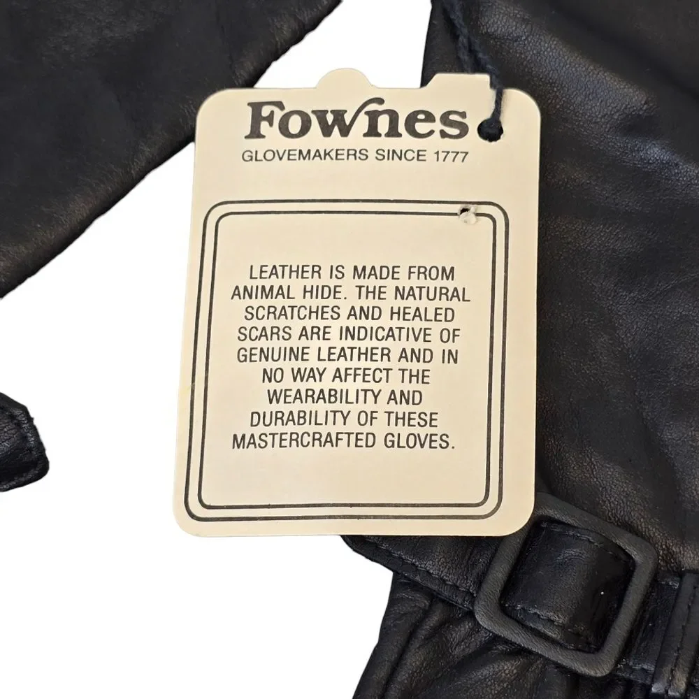 NWT Vintage Fownes Women's Size 7 Buckle Strap Long Black Genuine Leather Gloves